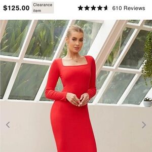 Popilush Body contour long-sleeve, long red dress